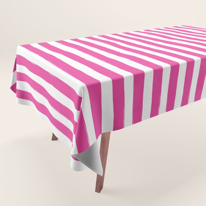 Pink and White Cabana Stripes Palm Beach Preppy Tablecloth Gallery Image 1