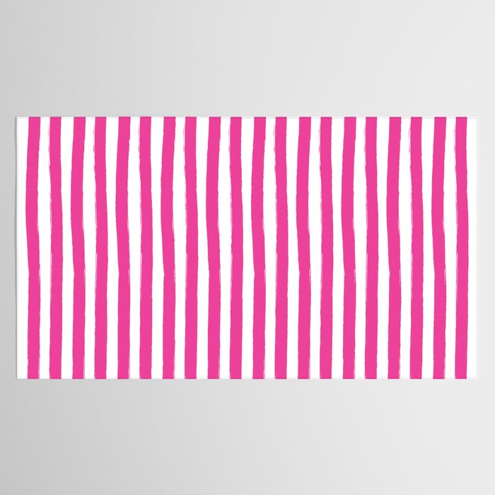 Pink and White Cabana Stripes Palm Beach Preppy Tablecloth Gallery Image 2