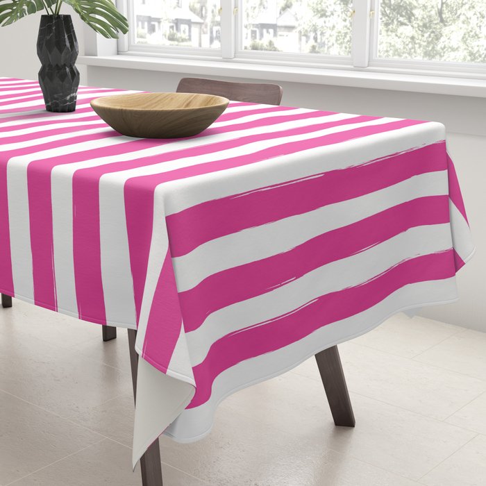 Pink and White Cabana Stripes Palm Beach Preppy Tablecloth Gallery Image 3