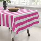 Pink and White Cabana Stripes Palm Beach Preppy Tablecloth Gallery Image 3