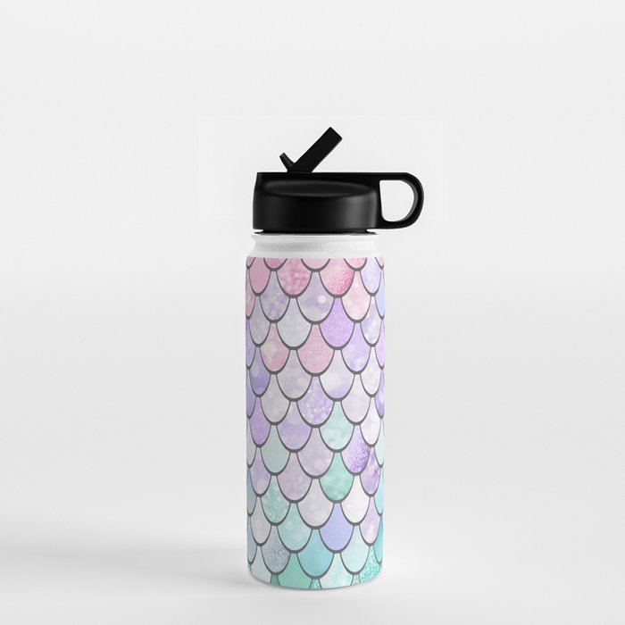 Cute Mermaid Pattern, Pink, Purple, Teal, Pastel Aesthetics Water Bottle Gallery Image 1