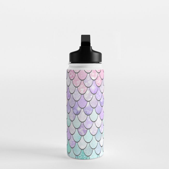 Cute Mermaid Pattern, Pink, Purple, Teal, Pastel Aesthetics Water Bottle Gallery Image 3