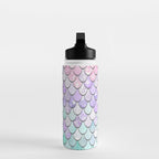 Cute Mermaid Pattern, Pink, Purple, Teal, Pastel Aesthetics Water Bottle Gallery Image 3