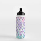 Cute Mermaid Pattern, Pink, Purple, Teal, Pastel Aesthetics Water Bottle Gallery Image 2