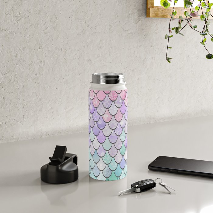 Cute Mermaid Pattern, Pink, Purple, Teal, Pastel Aesthetics Water Bottle Gallery Image 4