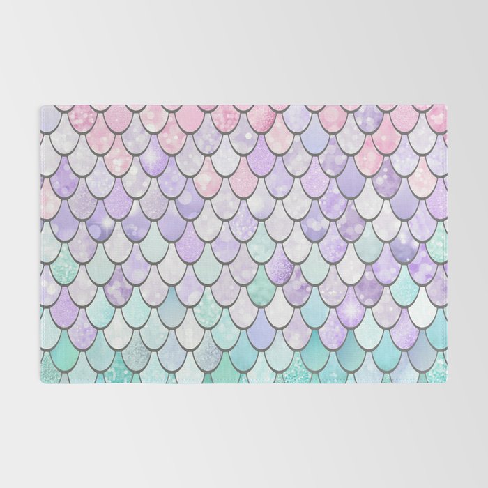 Cute Mermaid Pattern, Pink, Purple, Teal, Pastel Aesthetics Rug Gallery Image 2