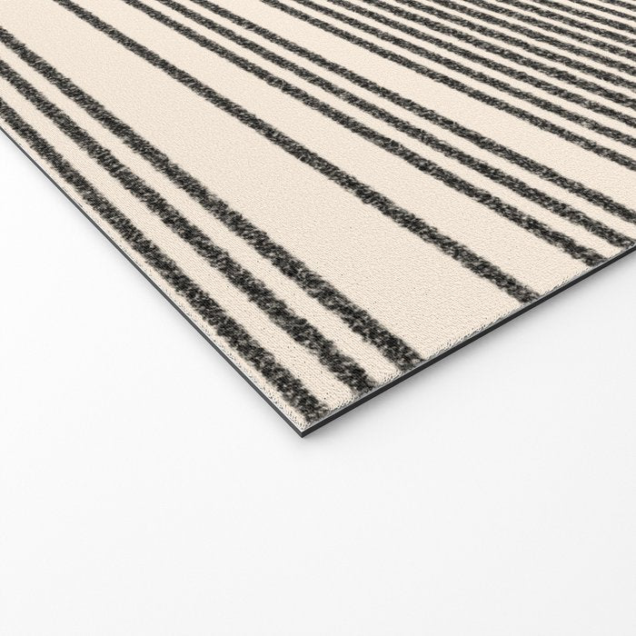 Organic Stripes - Minimalist Textured Line Pattern in Black and Almond Cream Welcome Mat Gallery Image 2