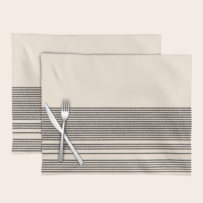 Organic Stripes - Minimalist Textured Line Pattern in Black and Almond Cream Placemat Gallery Image 1