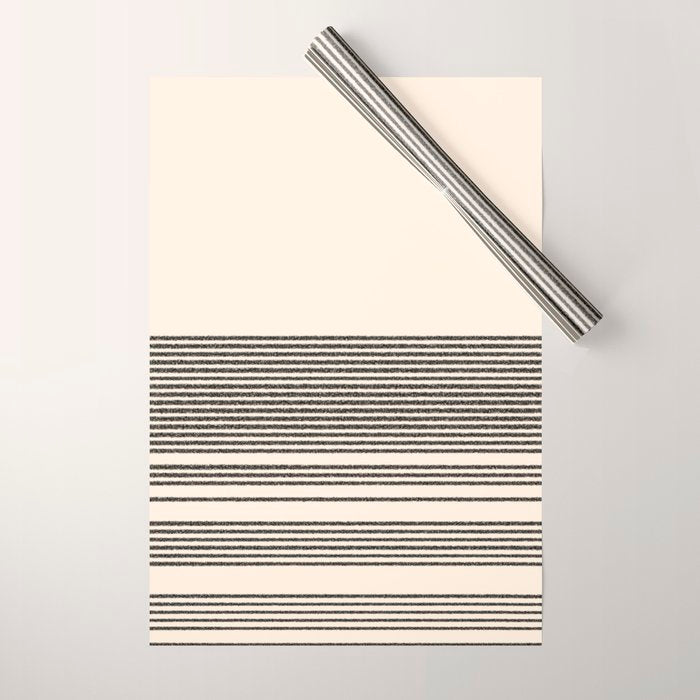Organic Stripes - Minimalist Textured Line Pattern in Black and Almond Cream Wrapping Paper Gallery Image 1