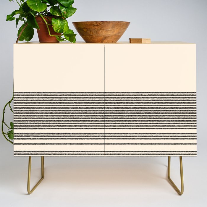 Organic Stripes - Minimalist Textured Line Pattern in Black and Almond Cream Credenza Gallery Image 1