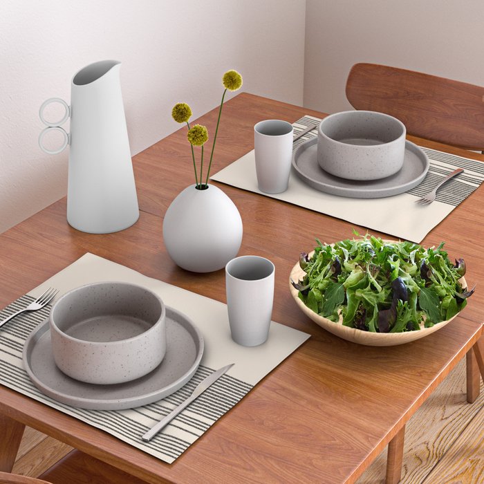 Organic Stripes - Minimalist Textured Line Pattern in Black and Almond Cream Placemat Gallery Image 2
