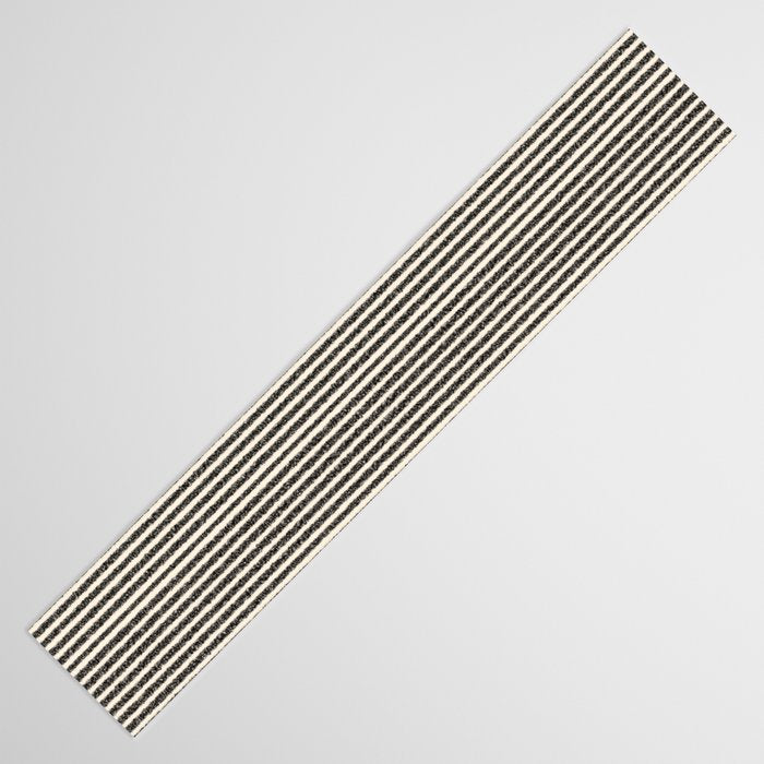 Organic Stripes - Minimalist Textured Line Pattern in Black and Almond Cream Table Runner Gallery Image 3