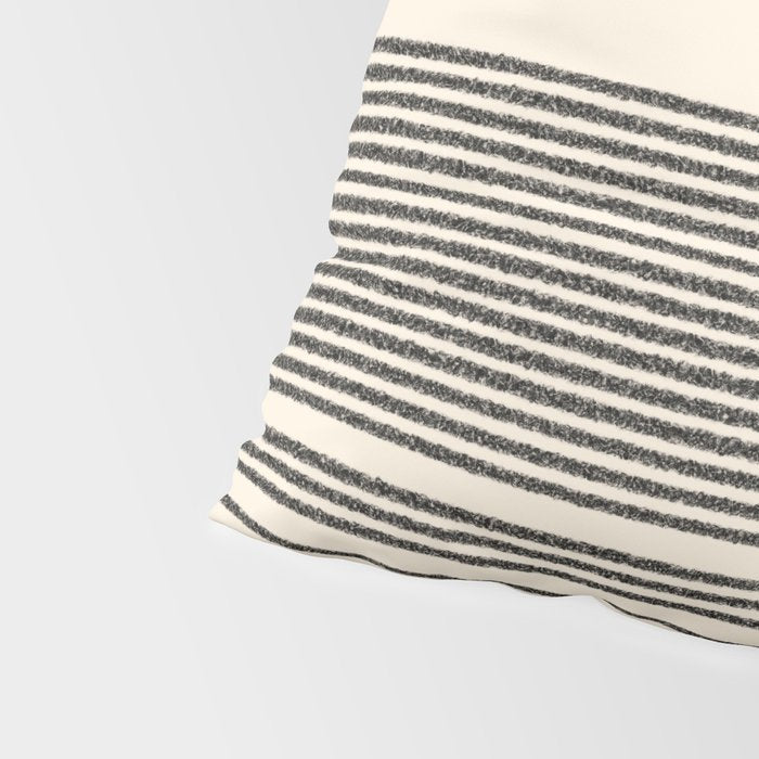 Organic Stripes - Minimalist Textured Line Pattern in Black and Almond Cream Pillow Sham Gallery Image 4