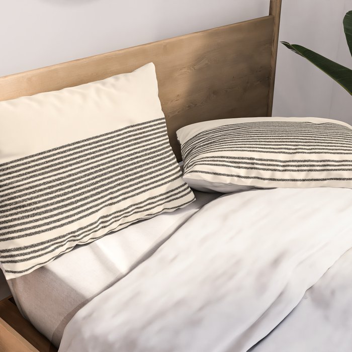 Organic Stripes - Minimalist Textured Line Pattern in Black and Almond Cream Pillow Sham Gallery Image 2