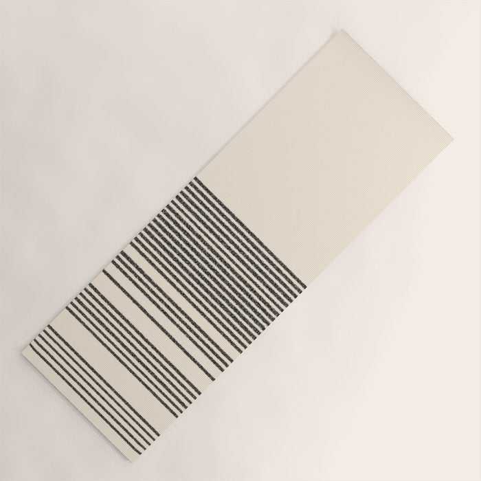 Organic Stripes - Minimalist Textured Line Pattern in Black and Almond Cream Yoga Mat Gallery Image 1