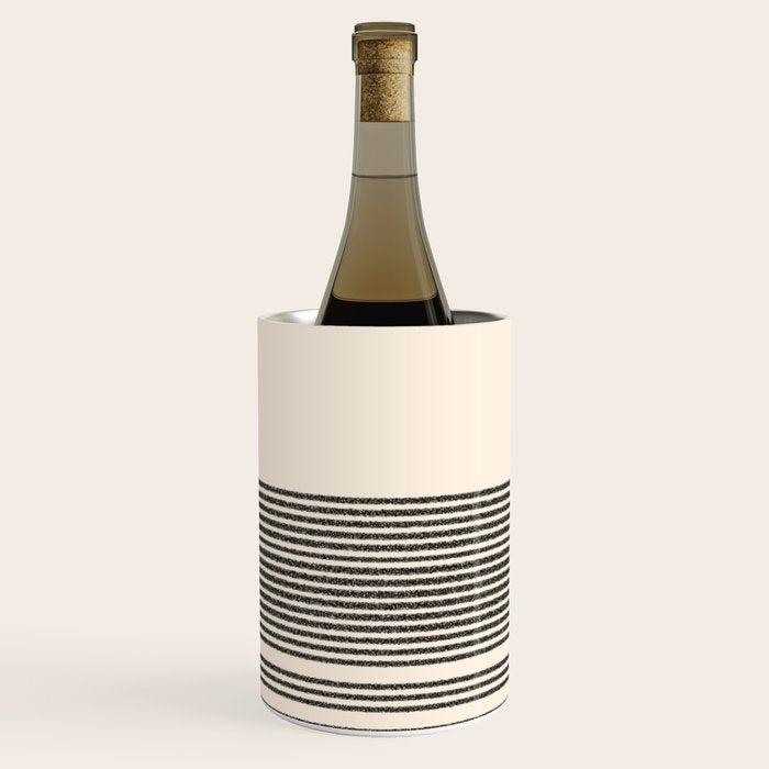 Organic Stripes - Minimalist Textured Line Pattern in Black and Almond Cream Wine Chiller Gallery Image 3