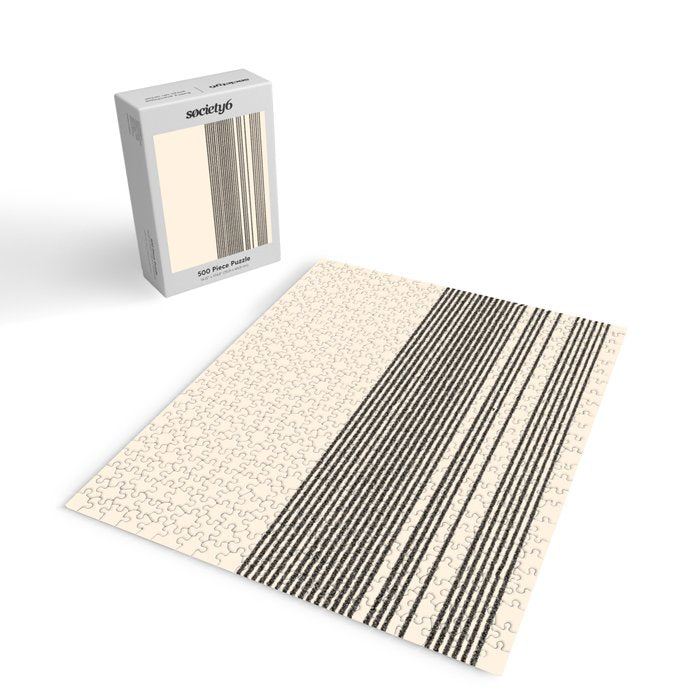 Organic Stripes - Minimalist Textured Line Pattern in Black and Almond Cream Jigsaw Puzzle Gallery Image 2