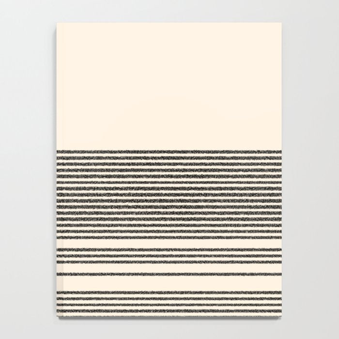 Organic Stripes - Minimalist Textured Line Pattern in Black and Almond Cream Notebook Gallery Image 4