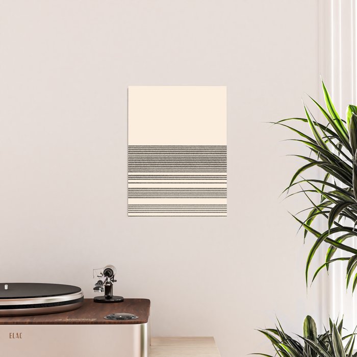 Organic Stripes - Minimalist Textured Line Pattern in Black and Almond Cream Poster Gallery Image 2