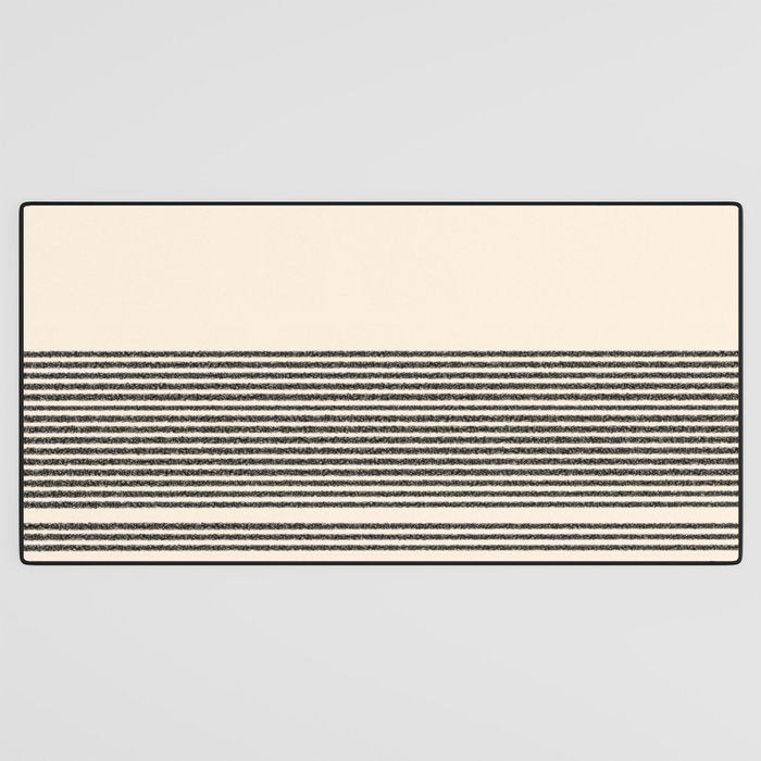 Organic Stripes - Minimalist Textured Line Pattern in Black and Almond Cream Desk Mat Gallery Image 3