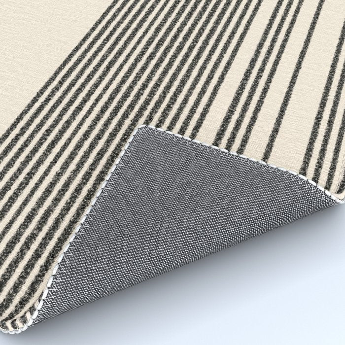 Organic Stripes - Minimalist Textured Line Pattern in Black and Almond Cream Rug Gallery Image 4