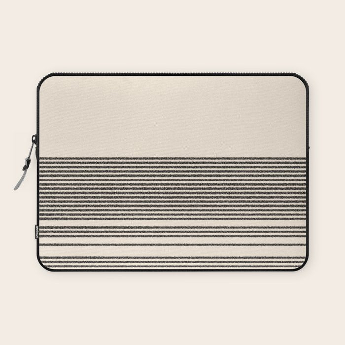 Organic Stripes - Minimalist Textured Line Pattern in Black and Almond Cream Laptop Sleeve Gallery Image 1