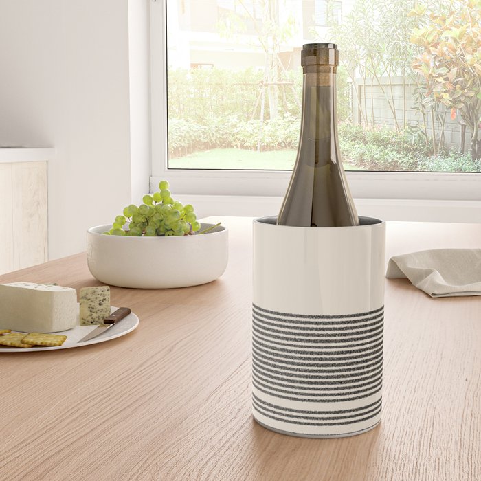 Organic Stripes - Minimalist Textured Line Pattern in Black and Almond Cream Wine Chiller Gallery Image 4