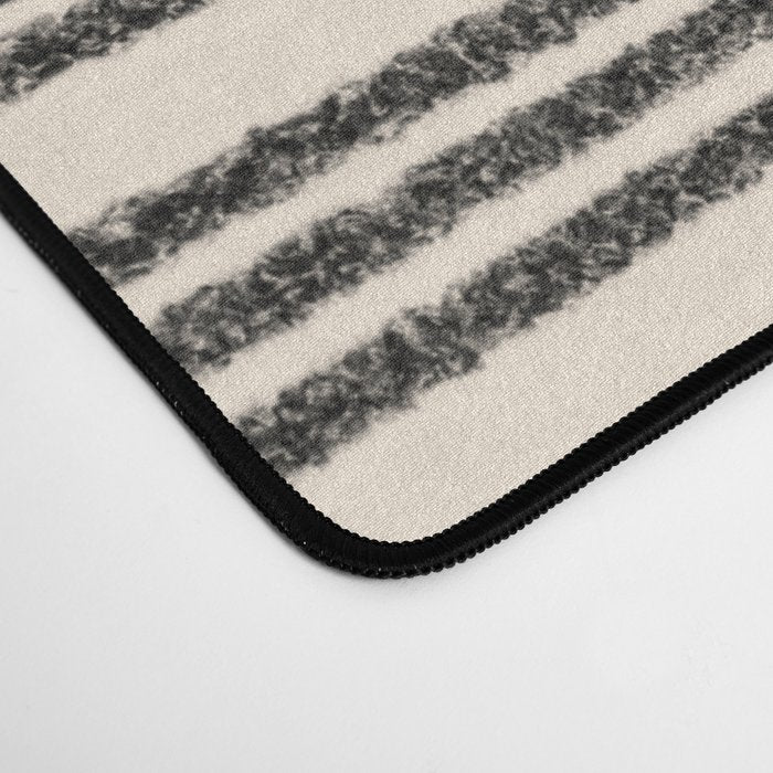 Organic Stripes - Minimalist Textured Line Pattern in Black and Almond Cream Desk Mat Gallery Image 4