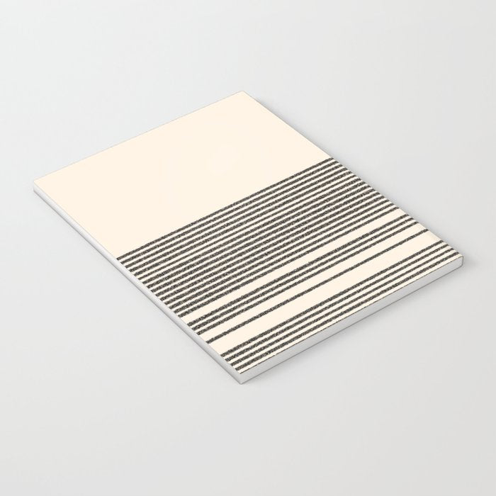 Organic Stripes - Minimalist Textured Line Pattern in Black and Almond Cream Notebook Gallery Image 3