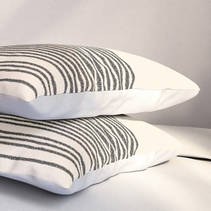 Organic Stripes - Minimalist Textured Line Pattern in Black and Almond Cream Pillow Sham Gallery Image 3