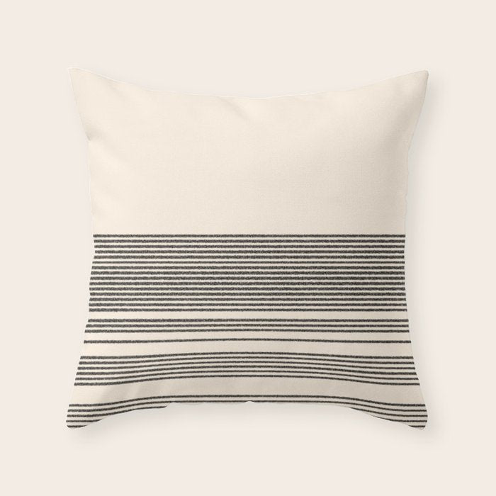 Organic Stripes - Minimalist Textured Line Pattern in Black and Almond Cream Throw Pillow Gallery Image 6
