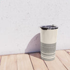 Organic Stripes - Minimalist Textured Line Pattern in Black and Almond Cream Travel Mug Gallery Image 4