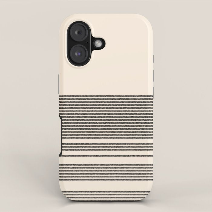 Organic Stripes - Minimalist Textured Line Pattern in Black and Almond Cream iPhone Case Gallery Image 1