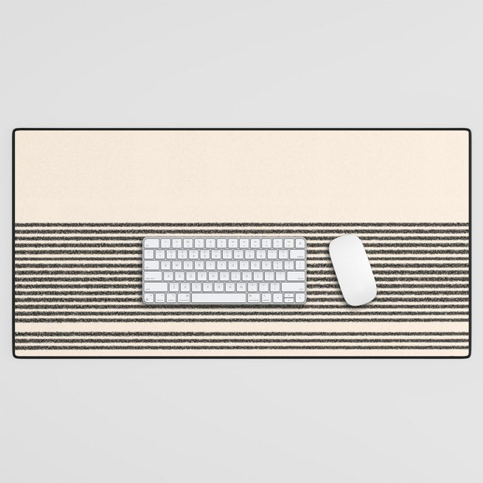 Organic Stripes - Minimalist Textured Line Pattern in Black and Almond Cream Desk Mat Gallery Image 1