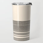 Organic Stripes - Minimalist Textured Line Pattern in Black and Almond Cream Travel Mug Gallery Image 2