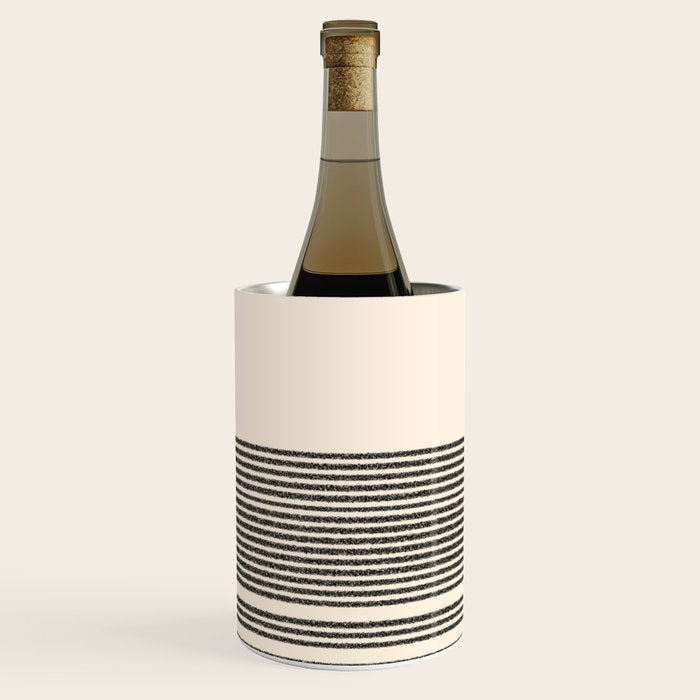 Organic Stripes - Minimalist Textured Line Pattern in Black and Almond Cream Wine Chiller Gallery Image 2