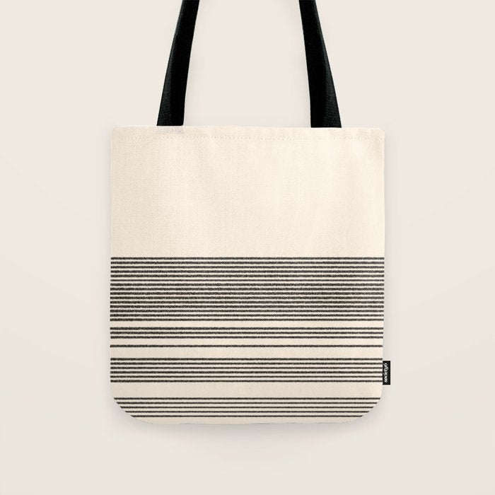 Organic Stripes - Minimalist Textured Line Pattern in Black and Almond Cream Tote Bag Gallery Image 1