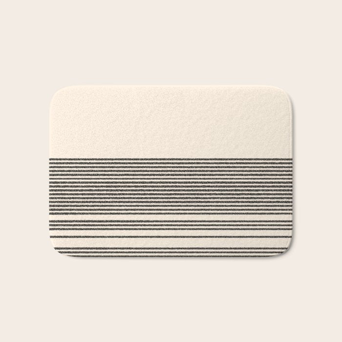 Organic Stripes - Minimalist Textured Line Pattern in Black and Almond Cream Bath Mat Gallery Image 1