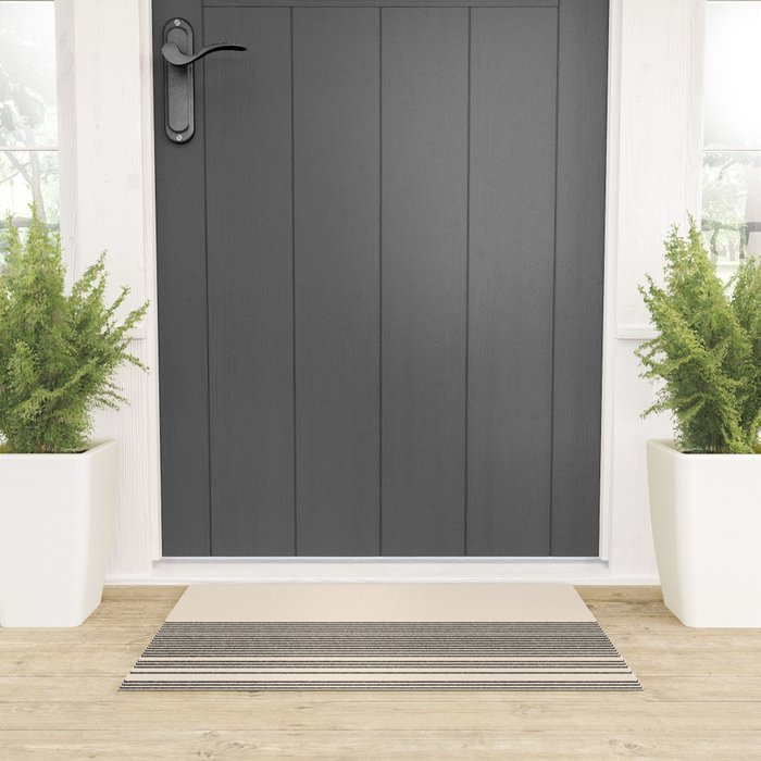 Organic Stripes - Minimalist Textured Line Pattern in Black and Almond Cream Welcome Mat Gallery Image 3