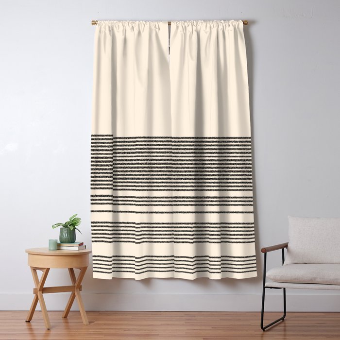 Organic Stripes - Minimalist Textured Line Pattern in Black and Almond Cream Window Curtain Gallery Image 5