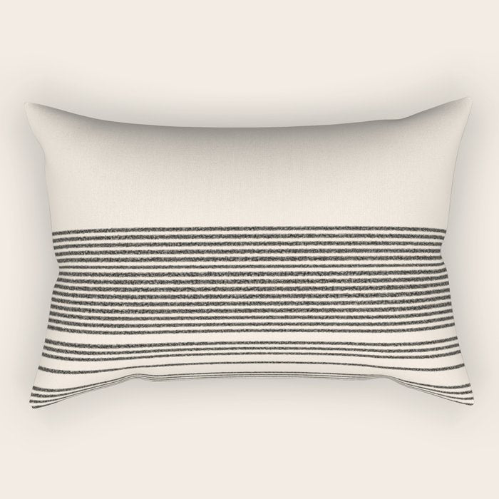 Organic Stripes - Minimalist Textured Line Pattern in Black and Almond Cream Rectangular Pillow Gallery Image 2