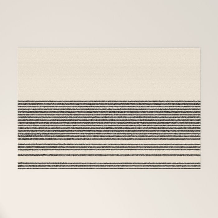 Organic Stripes - Minimalist Textured Line Pattern in Black and Almond Cream Welcome Mat Gallery Image 1