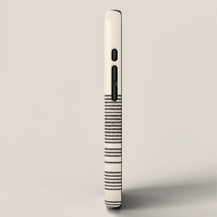 Organic Stripes - Minimalist Textured Line Pattern in Black and Almond Cream iPhone Case Gallery Image 2