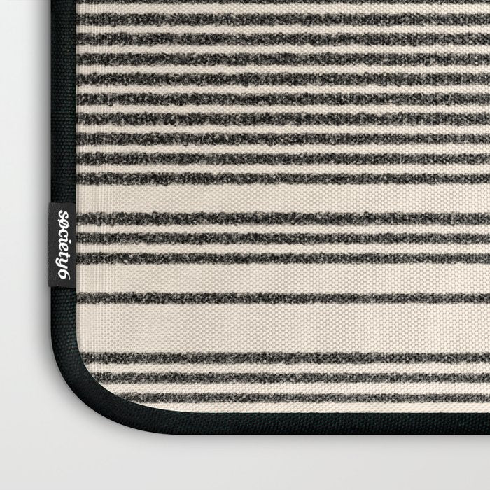 Organic Stripes - Minimalist Textured Line Pattern in Black and Almond Cream Laptop Sleeve Gallery Image 3