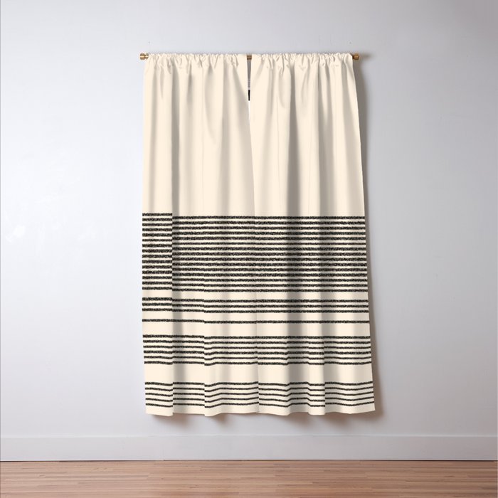 Organic Stripes - Minimalist Textured Line Pattern in Black and Almond Cream Window Curtain Gallery Image 3