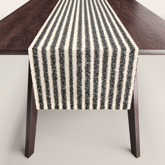 Organic Stripes - Minimalist Textured Line Pattern in Black and Almond Cream Table Runner Gallery Image 1