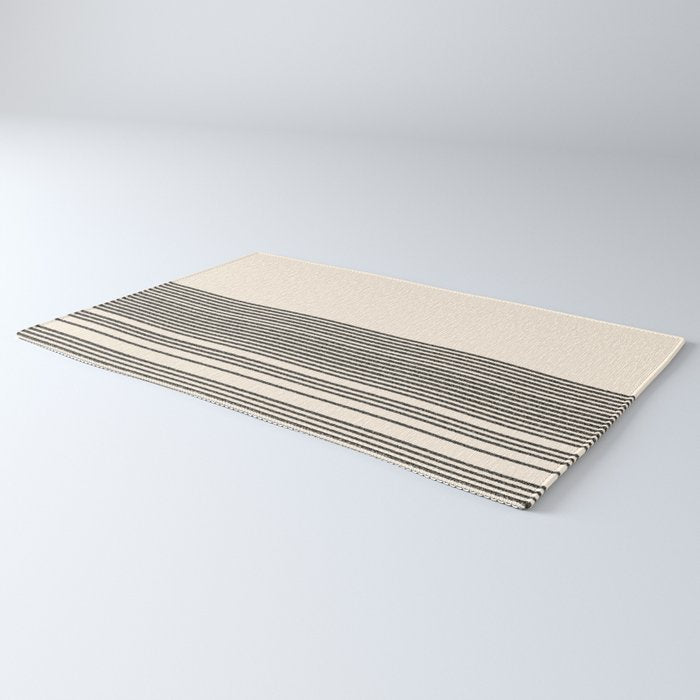 Organic Stripes - Minimalist Textured Line Pattern in Black and Almond Cream Rug Gallery Image 3