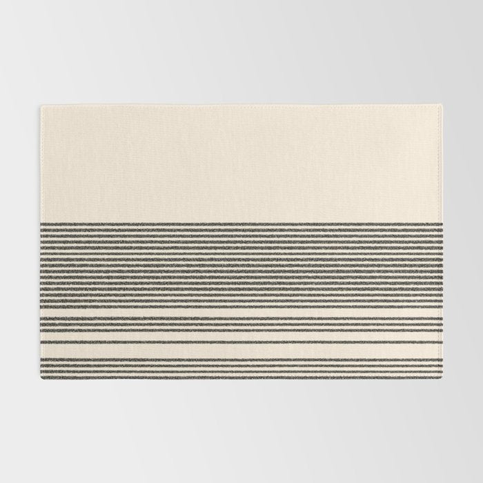 Organic Stripes - Minimalist Textured Line Pattern in Black and Almond Cream Rug Gallery Image 2