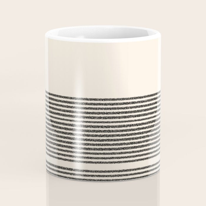 Organic Stripes - Minimalist Textured Line Pattern in Black and Almond Cream Coffee Mug Gallery Image 4