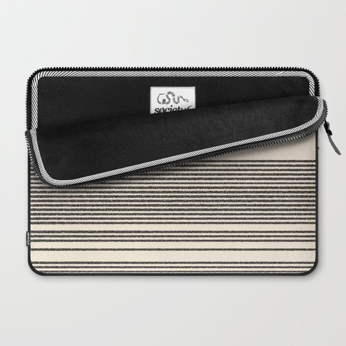 Organic Stripes - Minimalist Textured Line Pattern in Black and Almond Cream Laptop Sleeve Gallery Image 2